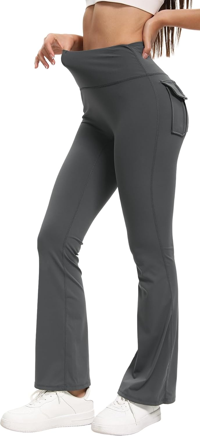 Women High-Waisted Flare Leggings with Pockets