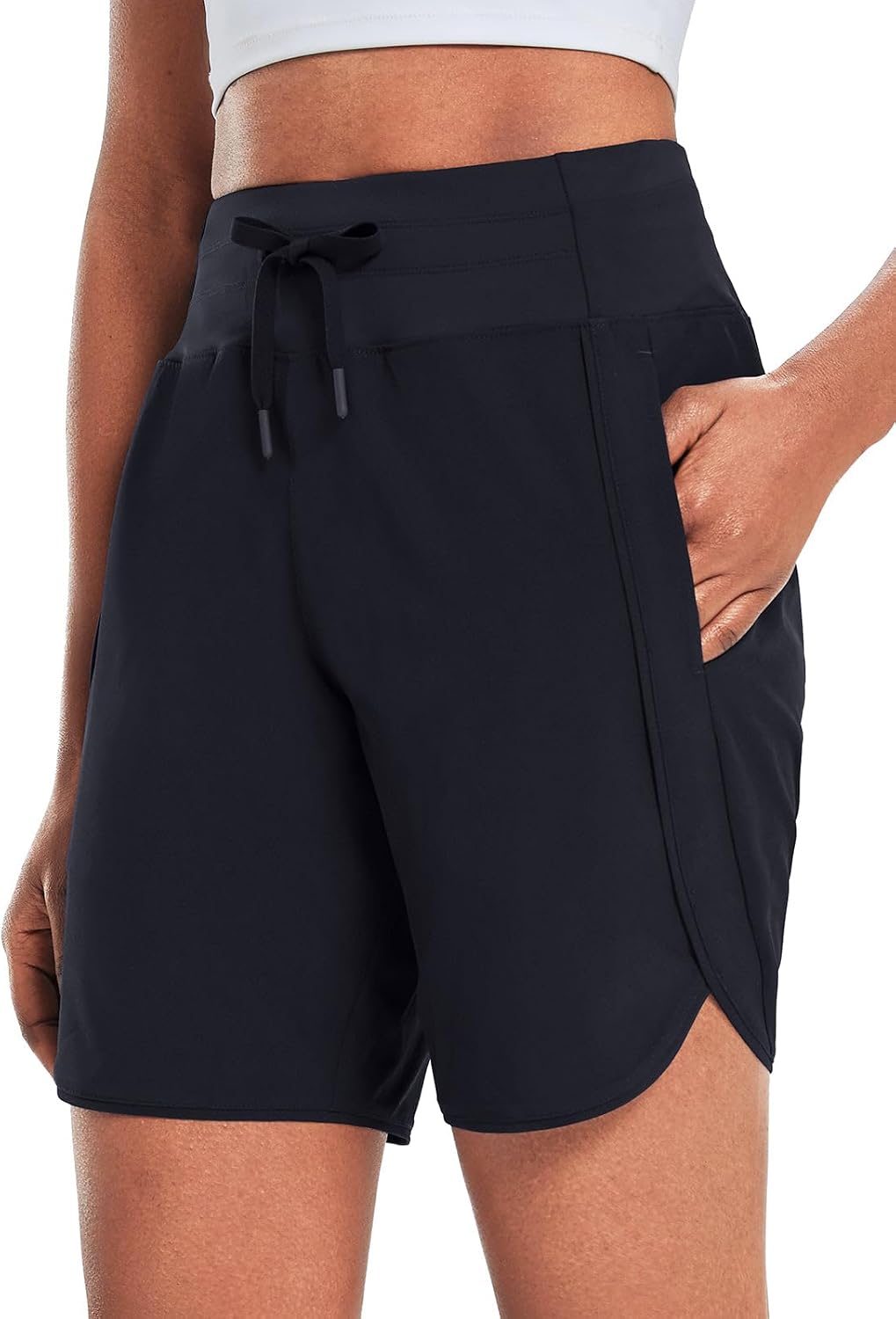 Women High-Waisted Athletic Shorts with Zipper Pockets