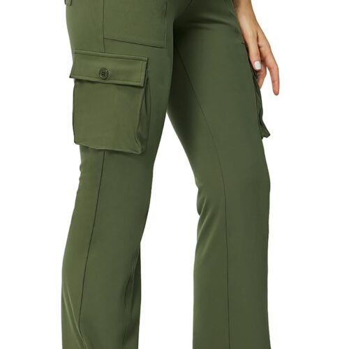 Women High-Waisted Multi-Pocket Flare Pants