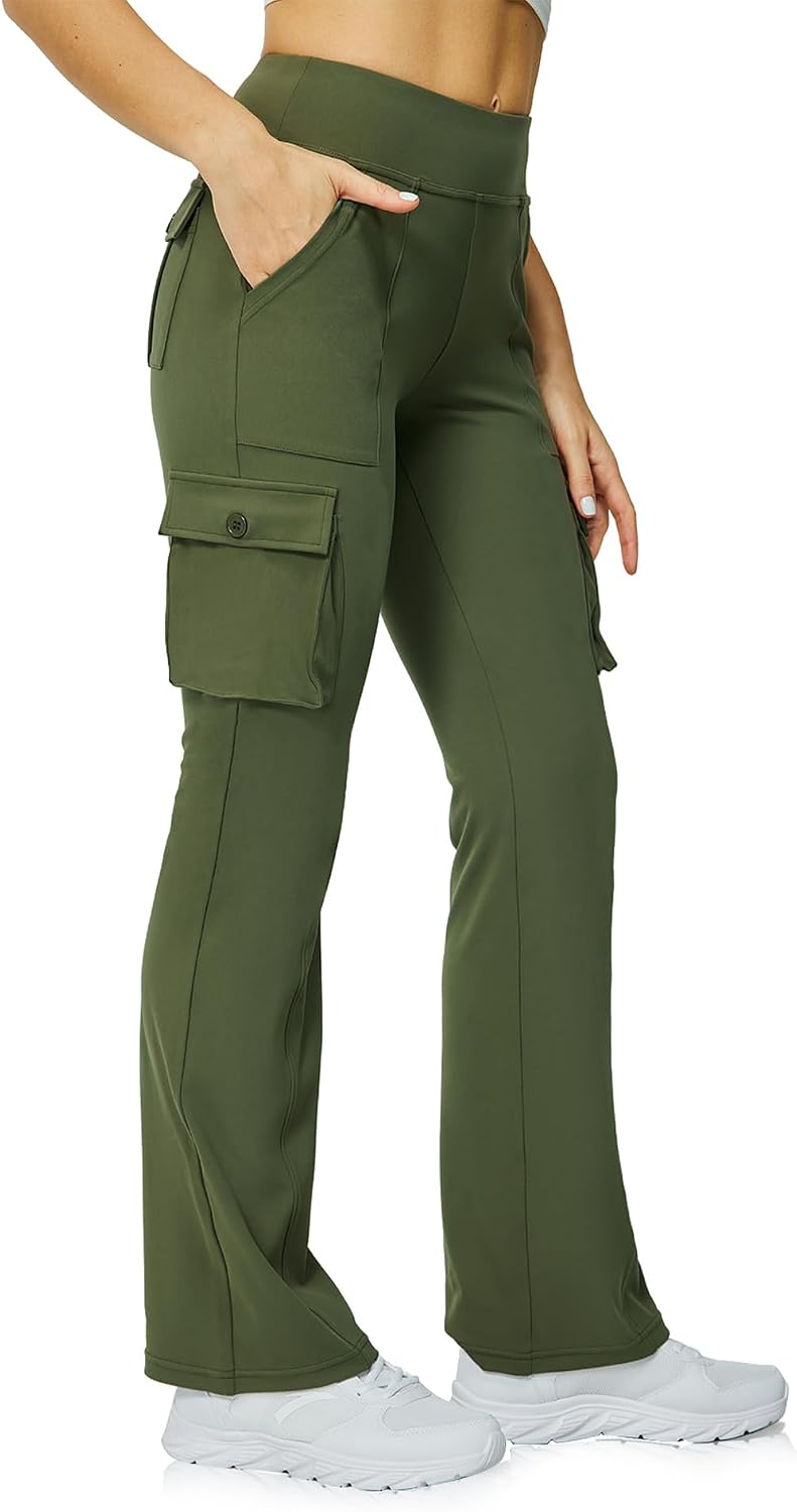 Women High-Waisted Multi-Pocket Flare Pants